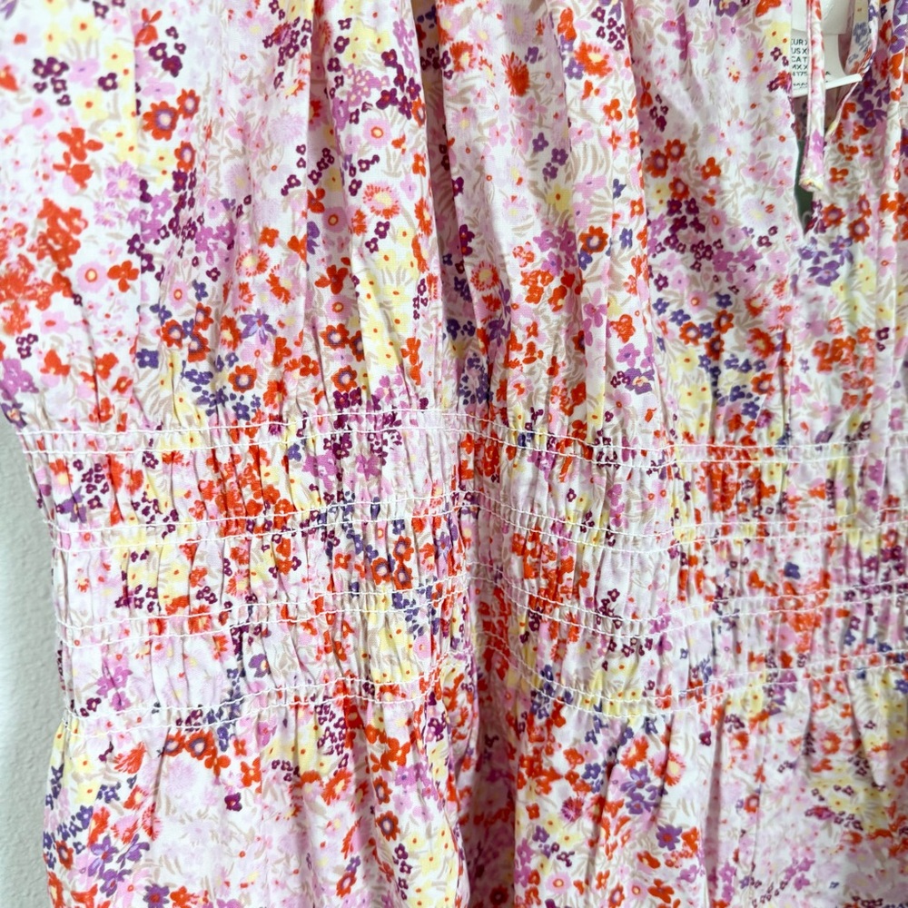 H&M SMOCKED ORGANIC COTTON FLORAL MAXI DRESS SIZE XXL Spaguetti Straps Summer - Picture 4 of 8